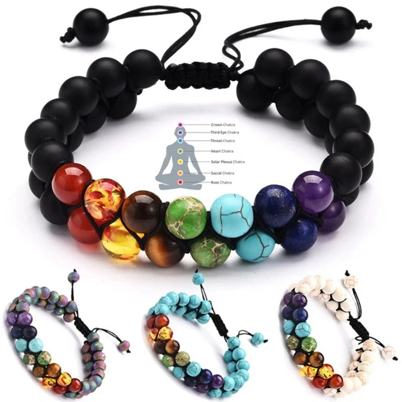 Dupla camada 7 chakra pulseira - Men Accessories India avaliação e preço