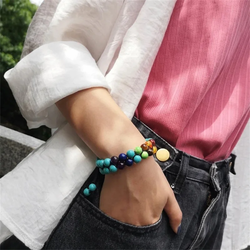 Dupla camada 7 chakra pulseira - Men Accessories India avaliação e preço